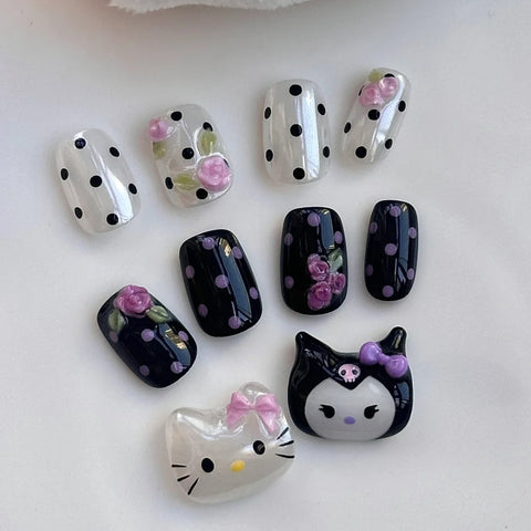 Hot SaleCute Black KittyHandmade Artificial Gel Nail Press-On Nails