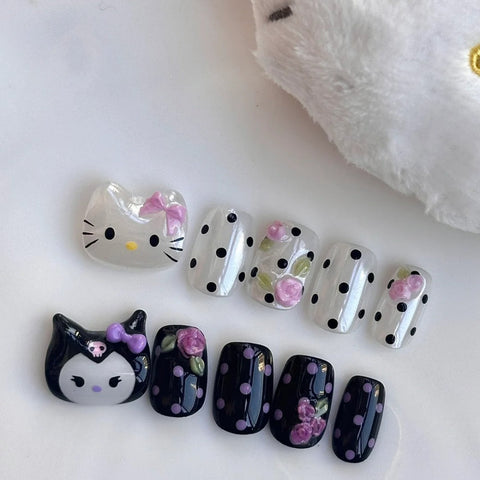 Hot SaleCute Black KittyHandmade Artificial Gel Nail Press-On Nails