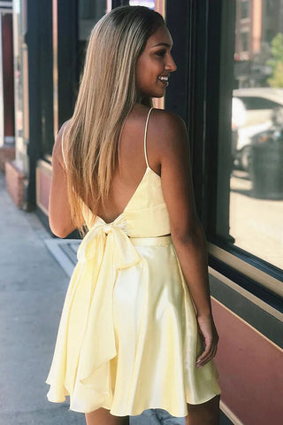 Cute  Satin A-line V-neck Two Pieces Short Homecoming Dresses