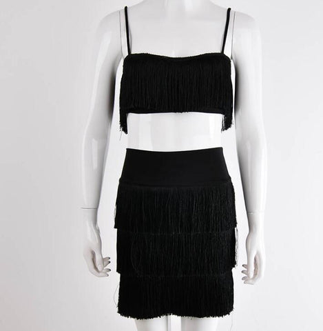Tassel Strapless Sexy Two Pieces Set  Bandage Dress 