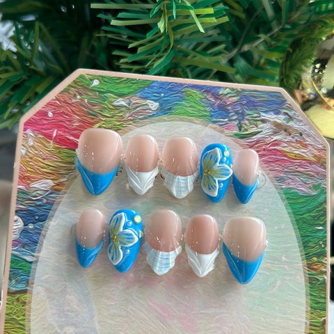 Blue Shell Short Almond NailsCarefully designed pure handmade press-on gel nails