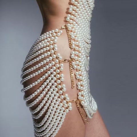 Beaded sexy backless hollowed out neckline dress, banquet party performance dress