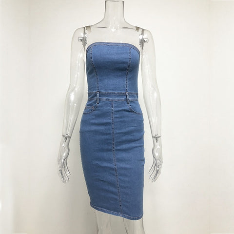 Trägerloses Jeanskleid für Damen, elegantes Sommerkleid, sexy Party-Jeanskleid, figurbetonte Kleider, lässige Clubwear, Vestido Jeans