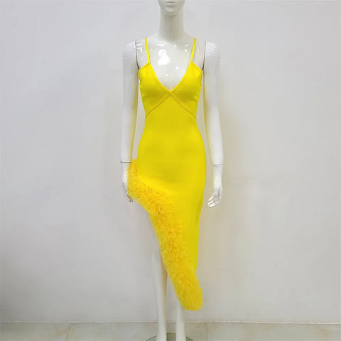 Women Spaghetti Strap Bandage Dress 2023 New Sexy Pacthwork Clothes Club Party Celebrity Elegant Dresses