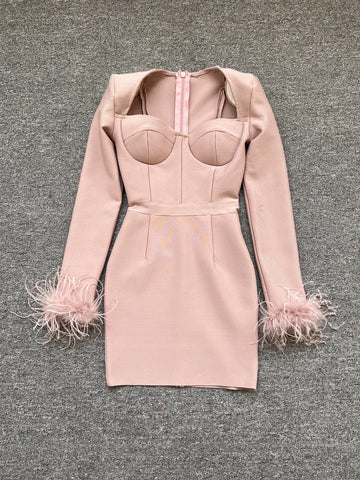 Black White Red Pink Blue Dusty Pink  Bandage Feathers Dress