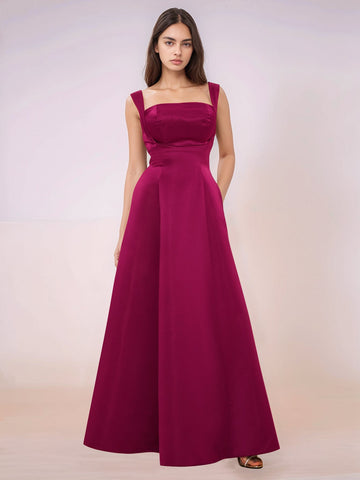 Elaborate Bow Back Satin Bridesmaid Dress With Pocket