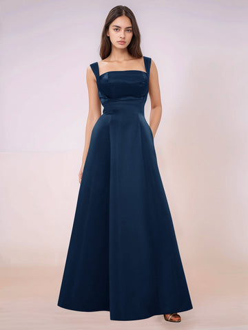 Elaborate Bow Back Satin Bridesmaid Dress With Pocket