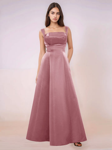 Elaborate Bow Back Satin Bridesmaid Dress With Pocket