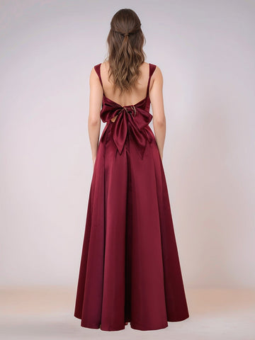 Elaborate Bow Back Satin Bridesmaid Dress With Pocket
