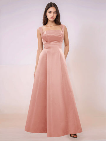 Elaborate Bow Back Satin Bridesmaid Dress With Pocket