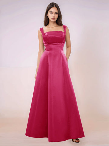 Elaborate Bow Back Satin Bridesmaid Dress With Pocket