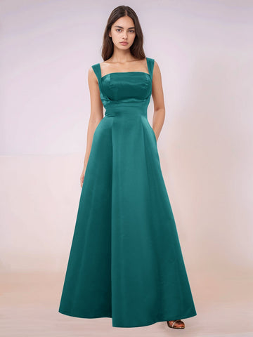 Elaborate Bow Back Satin Bridesmaid Dress With Pocket
