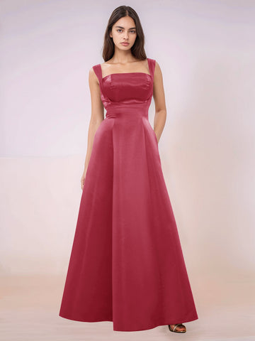 Elaborate Bow Back Satin Bridesmaid Dress With Pocket