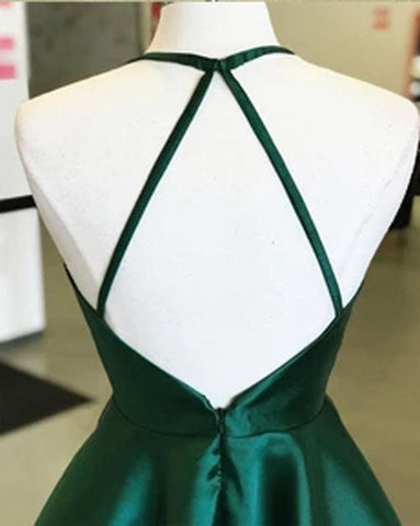 Dark Green Satin Round Neck Homecoming Dresses, Short Prom Dress