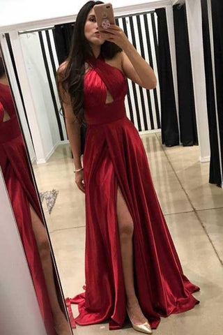 A-Linien-Ballkleid mit bodenlangem, gekreuztem Ausschnitt und Seitenschlitz