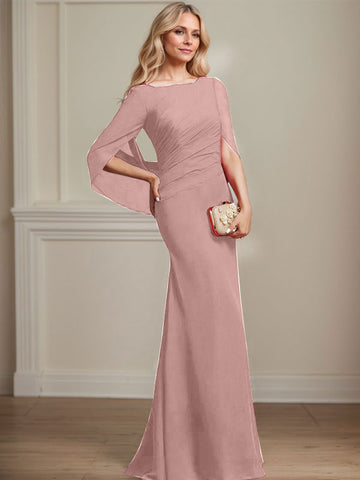 Trompete/Meerjungfrau U-Boot-Ausschnitt Bodenlang Chiffon Mutter der Braut Kleid Mit Plissee