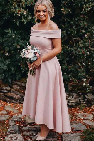 Altrosa Satin A-Linie Off-the-Shoulder Teelänge Brautjungfernkleider 