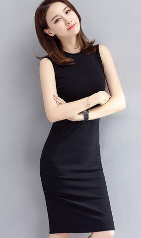 Schwarzes ärmelloses Kleid Damen schlichtes Kleid aus Baumwolle