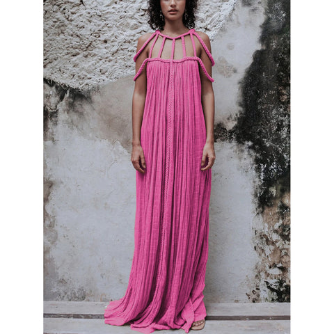 Freizeit-Kleid mit Kordelzug, mehrfarbig, für den Urlaub, locker sitzendes Modekleid
