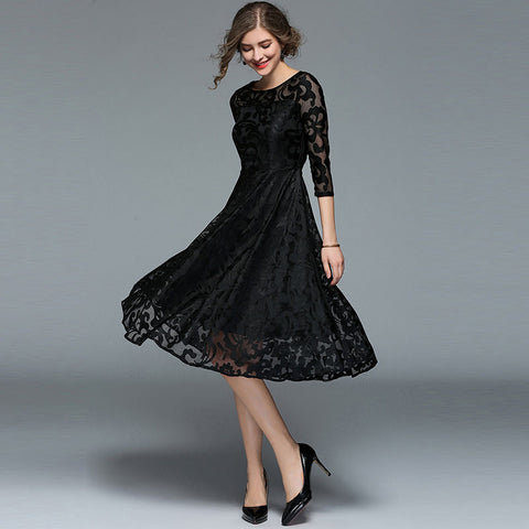 Spring Fashion England Style Luxury Elegant Slim Ladies Party Dress