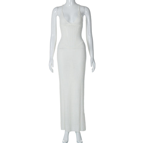 Robe en tricot creux sans bretelles dos nu à la mode et sexy