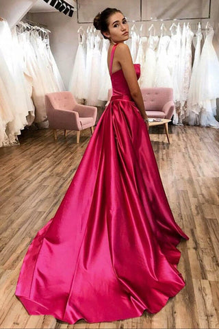 Elegantes, pinkes Satin-A-Linien-Abendkleid mit Spaghettiträgern, formelles Kleid