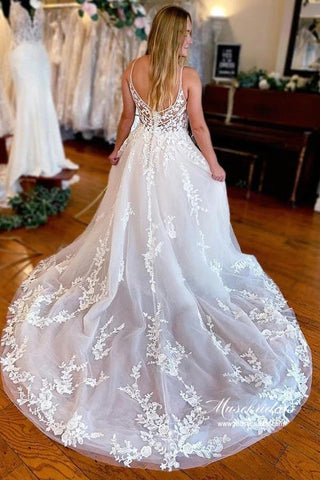 Elegant Tulle A-line Wedding Dresses With Lace Appliques, Bridal Gown