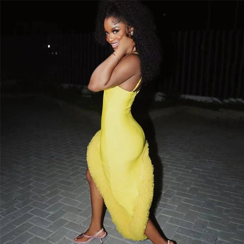 Women Spaghetti Strap Bandage Dress 2023 New Sexy Pacthwork Clothes Club Party Celebrity Elegant Dresses