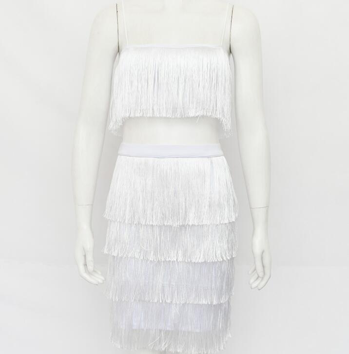 Tassel Strapless Sexy Two Pieces Set  Bandage Dress 