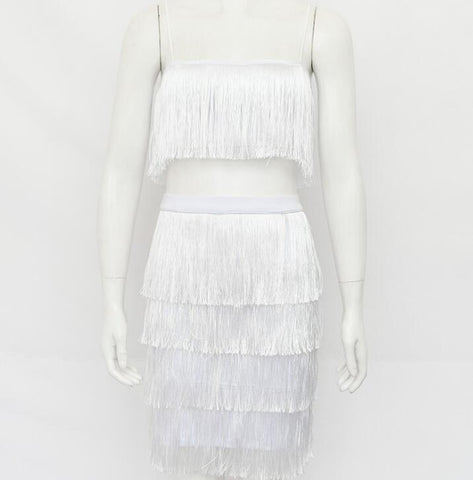 Tassel Strapless Sexy Two Pieces Set  Bandage Dress 