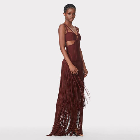 Suspenders, Fringe, Party Club, Street Socialite Elegant Bandage Dress