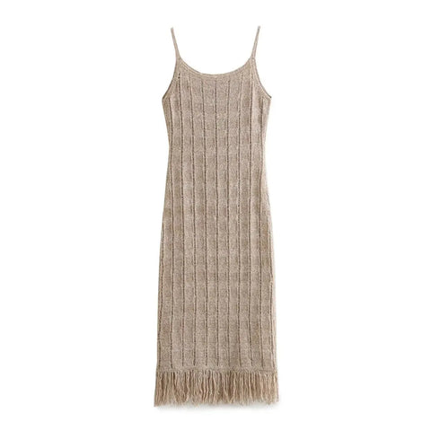 Slip Knitted Dresses for Women Backless Long Dress Woman Tassel Bodycon Summer Dress Women  Sexy Midi Party Dresses