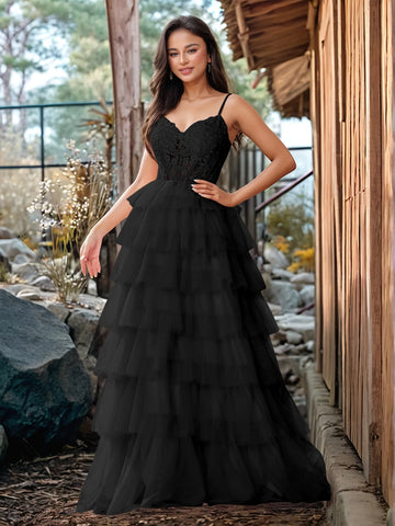 Embroidery Floral Sheer Ball Gown Prom Dress With Ruffle