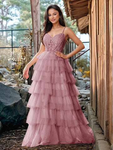 Embroidery Floral Sheer Ball Gown Prom Dress With Ruffle