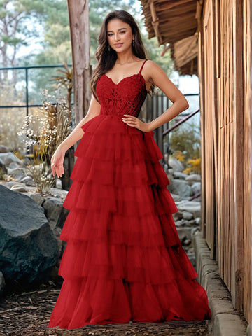Embroidery Floral Sheer Ball Gown Prom Dress With Ruffle