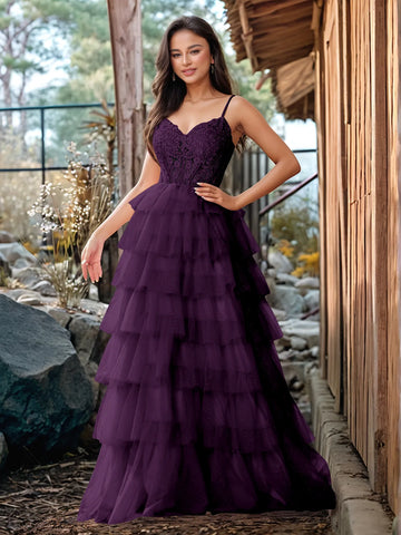 Embroidery Floral Sheer Ball Gown Prom Dress With Ruffle