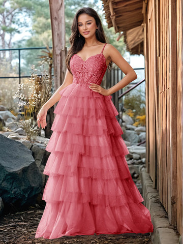Embroidery Floral Sheer Ball Gown Prom Dress With Ruffle