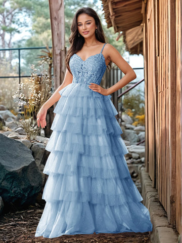 Embroidery Floral Sheer Ball Gown Prom Dress With Ruffle