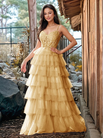 Embroidery Floral Sheer Ball Gown Prom Dress With Ruffle