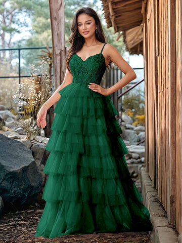 Embroidery Floral Sheer Ball Gown Prom Dress With Ruffle