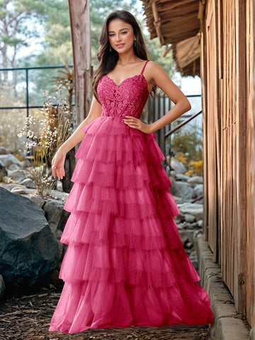 Embroidery Floral Sheer Ball Gown Prom Dress With Ruffle