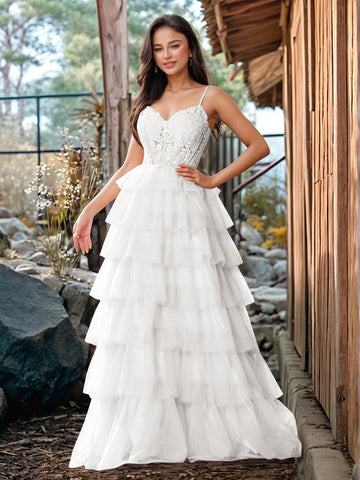 Embroidery Floral Sheer Ball Gown Prom Dress With Ruffle