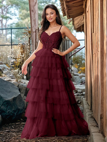 Embroidery Floral Sheer Ball Gown Prom Dress With Ruffle