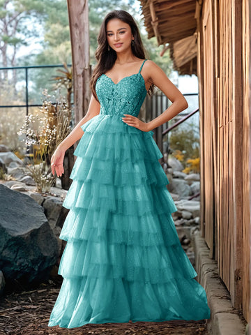 Embroidery Floral Sheer Ball Gown Prom Dress With Ruffle