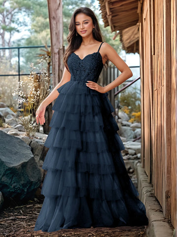 Embroidery Floral Sheer Ball Gown Prom Dress With Ruffle