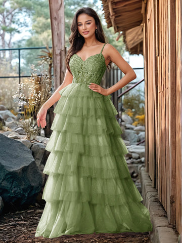 Embroidery Floral Sheer Ball Gown Prom Dress With Ruffle