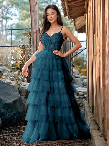 Embroidery Floral Sheer Ball Gown Prom Dress With Ruffle