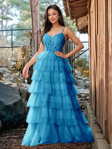 Embroidery Floral Sheer Ball Gown Prom Dress With Ruffle