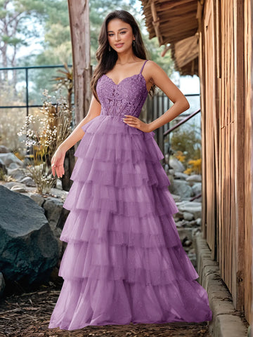 Embroidery Floral Sheer Ball Gown Prom Dress With Ruffle