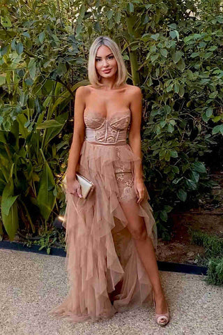 Elegant Rust Tiered Ruffles Tulle Prom Dress